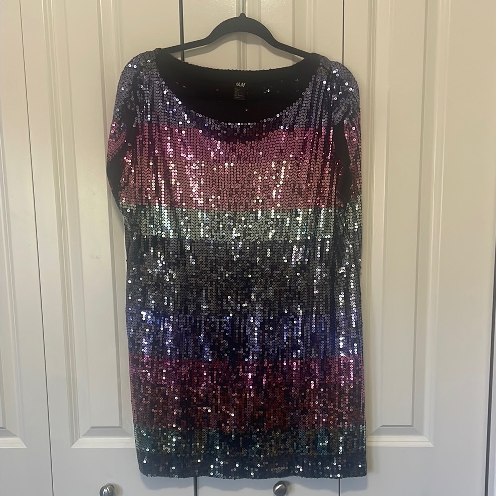 H&M Sequin Stripe Mini Dress in Pink, Purple, Blue, Silver, Black